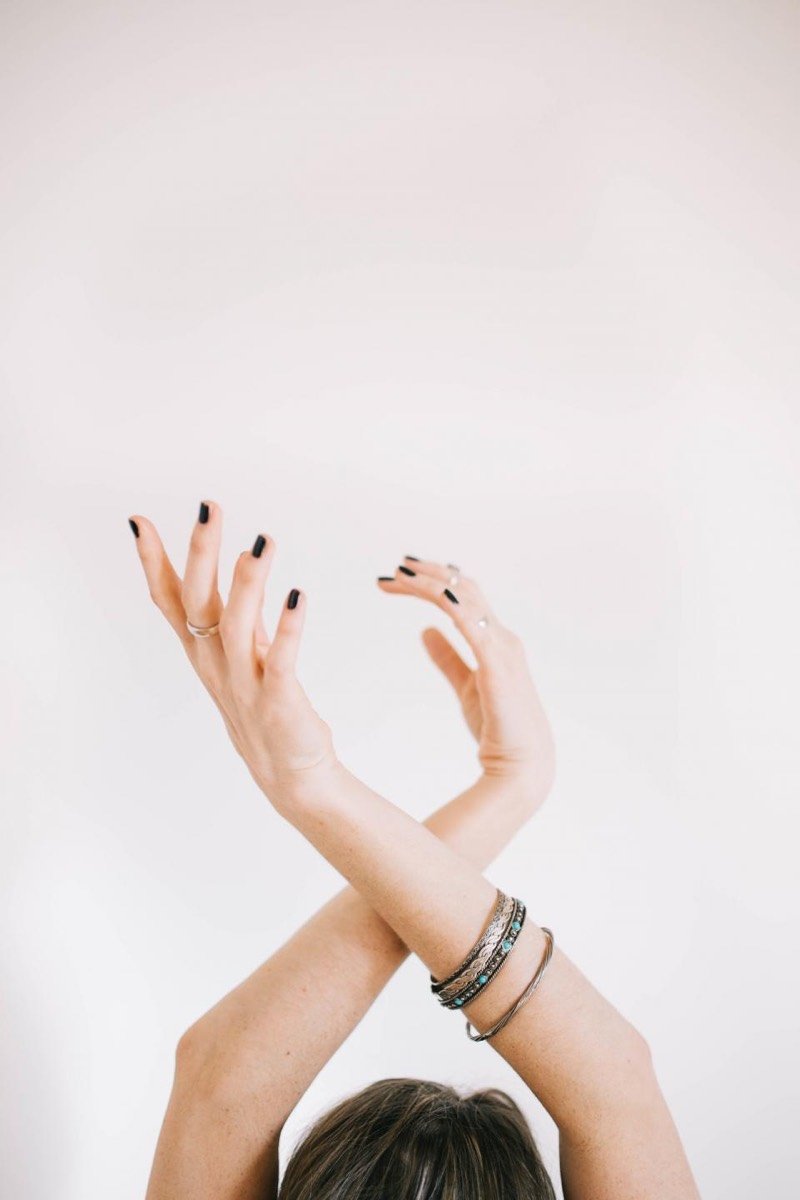 Close-up of freshly painted nails