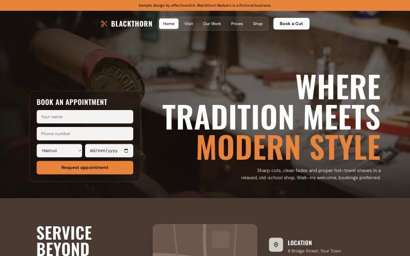 Preview of the Blackthorn Barbers sample website